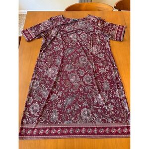 Roz & Ali 2X Floral Paisley Print Knit Dress Burgundy Red Casual‎ Short Sleeve
